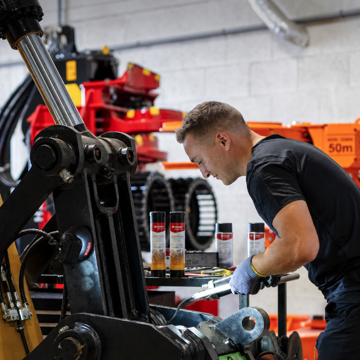 Technicien assurant l’entretien d’un engin SANY dans l’atelier DYNA